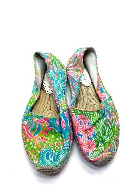 Lilly Pulitzer Colorful Floral Espadrille Flats Green Pink Lia Lovers Shoes